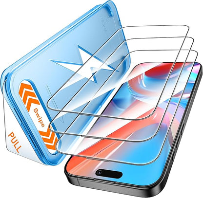 Mkeke for iPhone 16 Pro Screen Protector 3 Pack, [9H+ Hardness] [Military-Grade Drop Protection] [Sensitive Touch] [Easy Installation] [HD Clear] Full Edge Coverage Tempered Glass