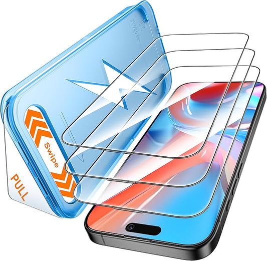 Mkeke for iPhone 16 Pro Screen Protector 3 Pack, [9H+ Hardness] [Military-Grade Drop Protection] [Sensitive Touch] [Easy Installation] [HD Clear] Full Edge Coverage Tempered Glass