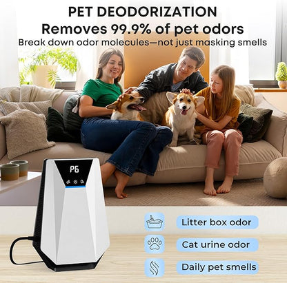 Ozone & Negative Ion, 99% Odor Eliminator for Strong Odors, Cat Litter Box Deodorizer, Air Ionizers for Dog Poop Odor Removal, for Toilet, Wardrobe, Shoe Closet, Garage, Room, Cabinet, White