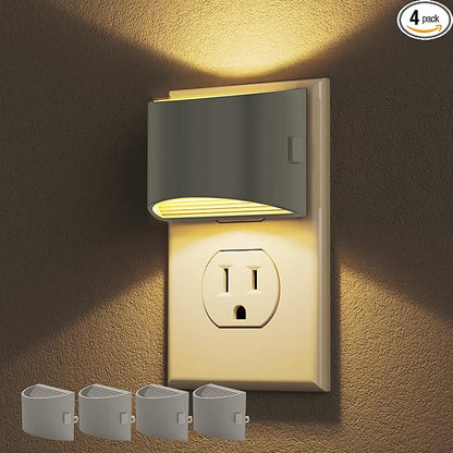 DORESshop Night Light, Night Lights Plug into Wall, Adjustable, 3000K | 3 Level Brightness Adjustable Night Light, Dusk to Dawn Sensor Nightlights for Adults, Bedroom, Hallway, Gray Cover, 4 packs