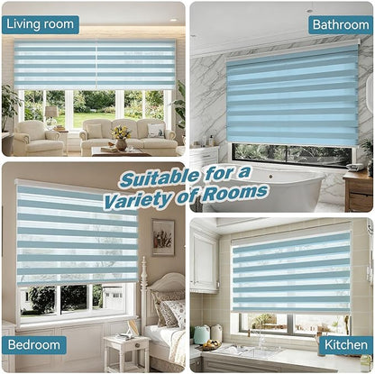 Interior Window Shades, Smart Dual Layer Light Filtering Blinds Compatible with Alexa & Google Home, Customized Size Cordless Electric Window Shades, (Blue, 55% Blackout)