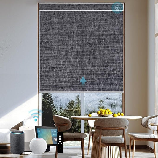 SmartWings Motorized Light Filtering Roller Shades 70% Blackout Work with Matter Homekit Alexa Z-Wave ZigBee SmartThings Google, Cordless with Remote Control, Twilight Charcoal Grey