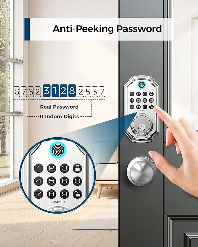 Keyless Entry Door Lock, Smart Deadbolt Lock with Handleset D180 & D280 (Fingerprint & Leveler) (Sliver)