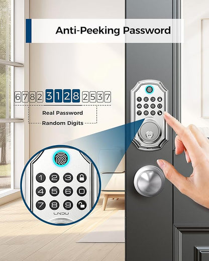 Keyless Entry Door Lock, Smart Deadbolt Lock with Handleset D180 & D280 (Fingerprint & Leveler) (Sliver)