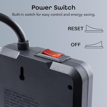 Geeni Surge Ultra Smart 8-Outlet Surge Protector, No Hub, 6 ft. Cord, Black | 6 smart outlets, 2 always-on outlets, Wi-Fi & voice control, 1200 joules protection