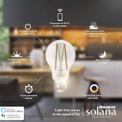 Bulbrite Solana 60 Watt Equivalent A19 Smart WiFi Connected 90CRI Color Changing LED Light Bulb, Frost