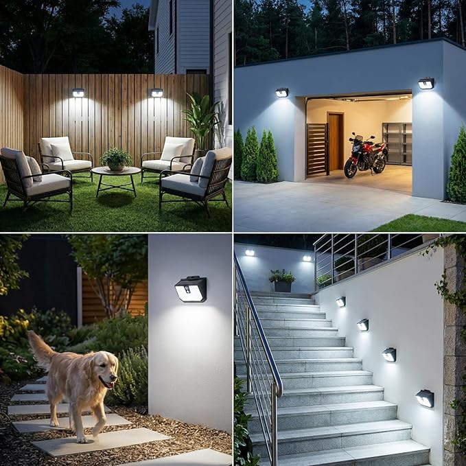 Brightever 8 Packs Solar Motion Sensor Lights Outdoor, Waterproof Solar Fence Lights with 3 Lighting Modes, Solar Powered Security Wall Lights for House, Garage, Garden, Walking Dog, Deck, Step