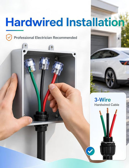 48A Level 2 EV Charger Station Hardwired, J1772 240V 11.5kW WiFi App 25ft | Garage Home Driveway EV Charger,2.4GHz Smart Control,RFID Access,Indoor Outdoor Installation,UL ETL FCC Certified,Overheat