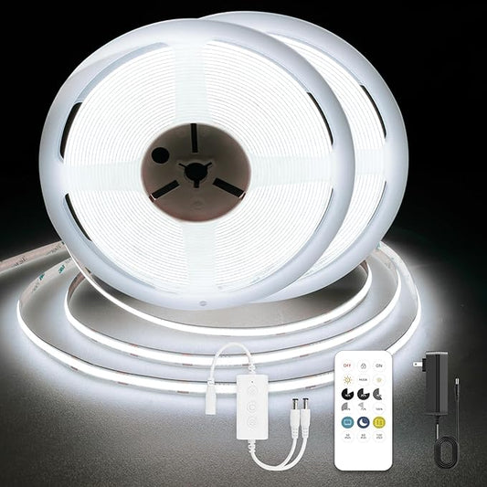 COB LED Strip Lights, Dotless LED Lights with Remote& App, 49.2ft White 6000K Super Bright Dimmable 24V Flexible LED Tape Light,Kitchen Cabinet,Office,Stairs,Shelf Indoor Lighting.