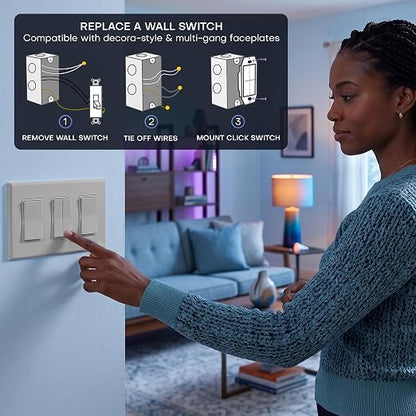 RunLessWire Click for Philips Hue Battery-Free Wireless Smart Switch Gray | Dimmable Kinetic Switch Pairs Natively to Philips Hue Bridge, 4 Programmable Buttons to Control Scenes & Areas, 100ft Range