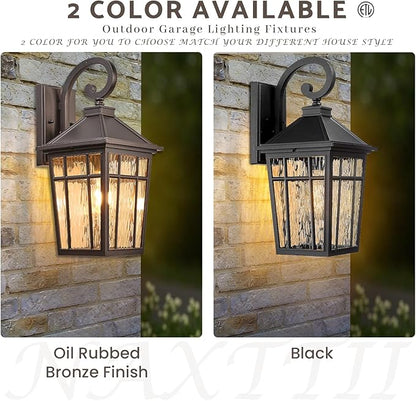 Porch Lights Outdoor 14 Inch Height Exterior Lighting Fixtures ORB Finish and Water Ripple Glass Outside Lights for House Garage and Garden E26 Socket