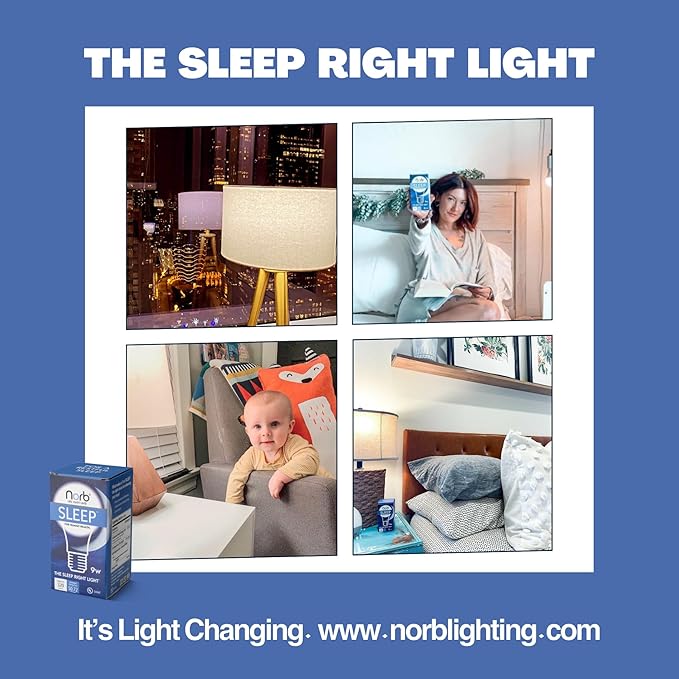 Norb NorbSLEEP Low-Blue Sleep Light Bulb – Melatonin-Boosting Nighttime LED for Restful Sleep – for Babies, Kids, & Adults – 6W A19 Dimmable, Natural Evening Spectrum, White Not Amber (1-Pack)