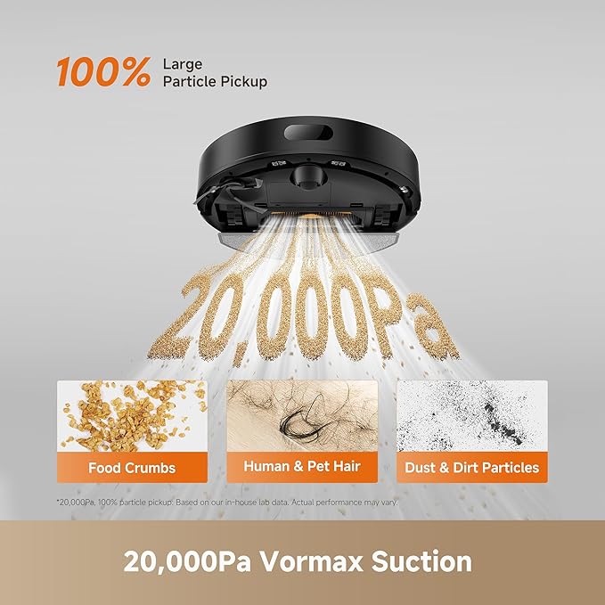 DREAME D20 Air Plus Robot Vaccum and Mop Combo with 20,000Pa Suction, Anti-Tangling Tech, Auto-Emptying Dock, Deep Carpet Cleaning and Smart Navigation Black