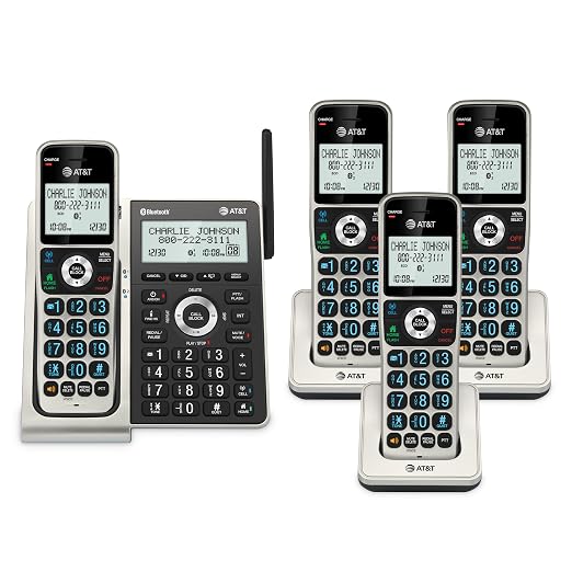 AT&T BL3107-4 DECT 6.0 4-Handset Cordless Phone, Titanium Black | Bluetooth Connect to Cell, Smart Call Blocker, Digital Answering System, Extended Range, Big Buttons