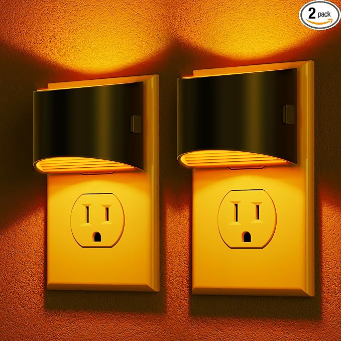 DORESshop Night Light, Night Lights Plug into Wall, Adjustable, Amber | 3 Level Brightness Adjustable Night Light, Dusk to Dawn Sensor, Nightlights for Adults, Bedroom, Bathroom, Hallway, 2 packs