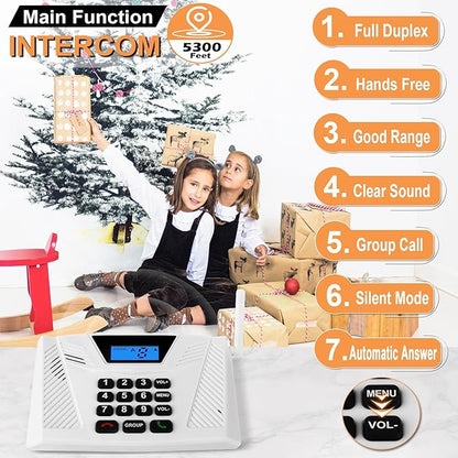 Intercoms Wireless for Home Hands Free, 2024 Upgraded Intercom 5300ft with Automatic Answer, 9 Channel Full Duplex Home Intercom System Fit for Hospital Business House(6 Packs White) ﻿