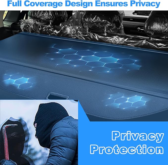 AUXKO Retractable Cargo Cover for Hyundai Ioniq 5 2026 2025-2022 with 4PCS Headrest Hooks, Trunk Cover Luggage Security Shade Cover Shielding Shade Anti-Peeping Luggage Privacy Screen, Carbon Fiber