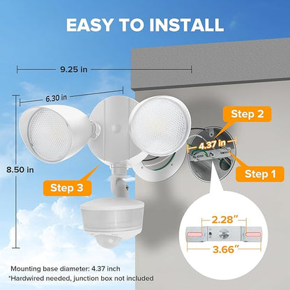 LUTEC 34W 3700 Lumen LED Security Lights Motion Sensor Light Outdoor with Night Light, 5000K IP65 Waterproof, Dusk to Dawn, Hardwired Motion Detector Flood Light for Garage, Yard-White Night Light