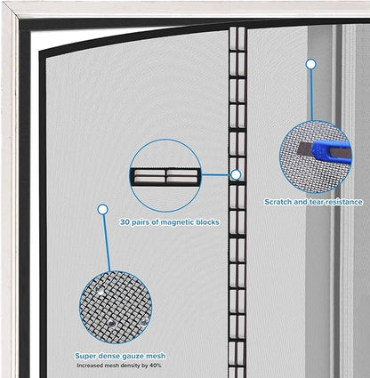Magnetic Screen Door with Upgraded PET Material Mesh- Easy Installation, Tear-Resistant, Pet and Kid Friendly