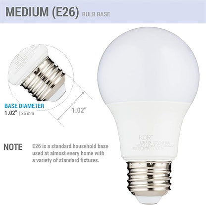 KOR 6 Pack A19 LED Light Bulb, 60W Equivalent, 4000K Cool White, 800 Lumens, Efficient 9 Watt Replacement Bulbs with E26 Standard Base, 15000 Long Life Hours, Non-Dimmable, 80+ CRI, UL Listed