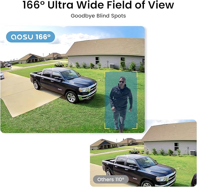 aosu Solar Security Cameras Wireless Outdoor, 4-Cam Kit, 2K QHD Home Security System with 166° Ultra-Wide Angle, Color Night Vision, 60 Days aosuBase Local Storage, No Subscription Needed