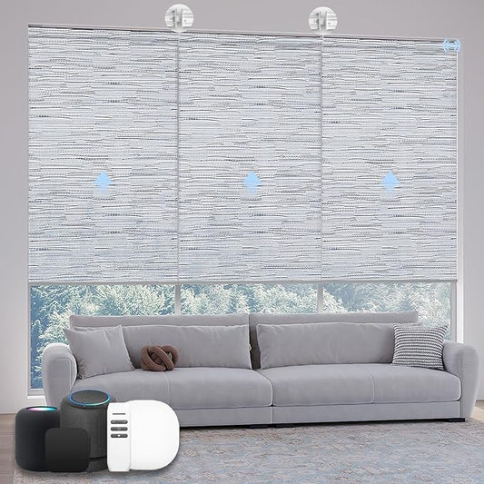 Motorized Coupled Shades, Light Filtering Smart Blinds for Large Windows Automatic Blinds Compatible with Alexa, Electric Roller Shades Customized for Living Room Home Office(Jacquard Grey)