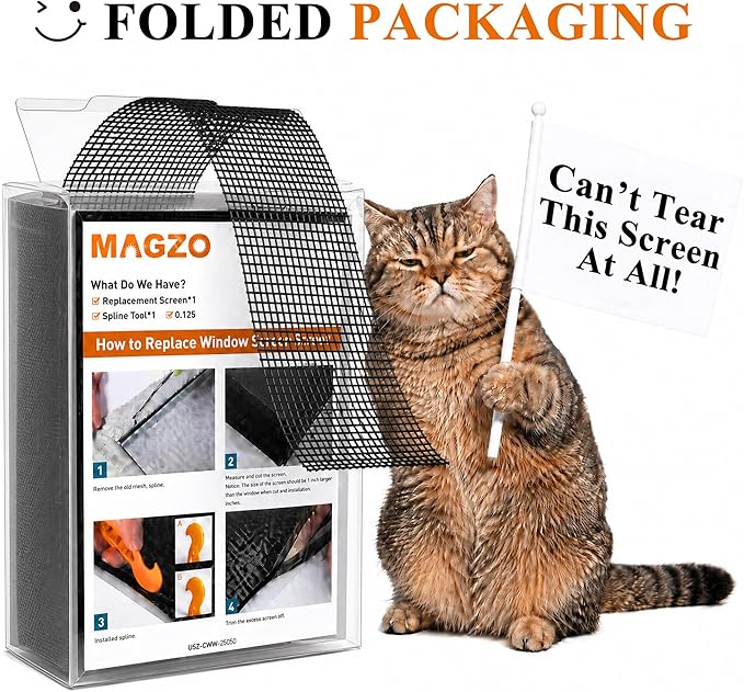MAGZO Pet Proof Window&Door Screen Replacement Mesh, 60" W x 96" L, Best Vinyl Coated Polyester Dog Cat Resistant Heavy Duty, DIY Adjustable Net Netting Curtain Wire Fits Any Smaller Size, Black