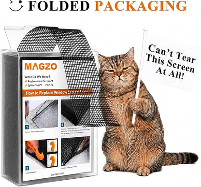 MAGZO Pet Proof Window&Door Screen Replacement Mesh, 60" W x 96" L, Best Vinyl Coated Polyester Dog Cat Resistant Heavy Duty, DIY Adjustable Net Netting Curtain Wire Fits Any Smaller Size, Black
