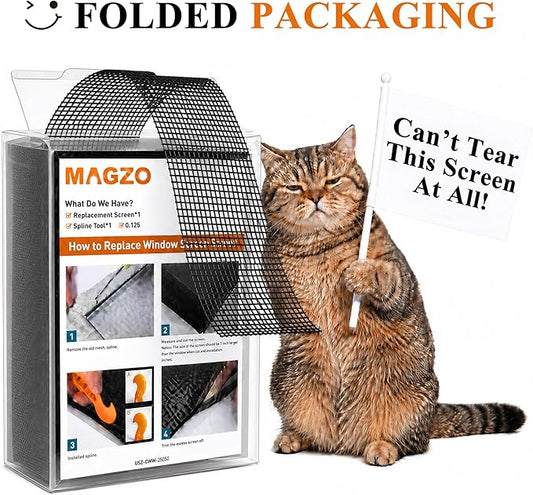 MAGZO Pet Proof Window&Door Screen Replacement Mesh, 60" W x 96" L, Best Vinyl Coated Polyester Dog Cat Resistant Heavy Duty, DIY Adjustable Net Netting Curtain Wire Fits Any Smaller Size, Black