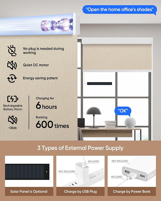 Motorized Blinds with Remote: Kincmo 100% Blackout Roller Shades Work with Apple Homekit,Alexa,Google Home, Customized Electric Blinds with App,Voice Control (100% Blackout Essential Stone)