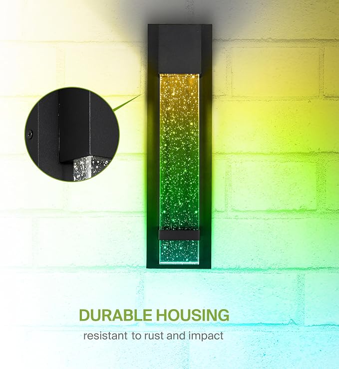 ASD LED 18" Bubble Glass Wall Light Fixture, Outdoor & Indoor Seeded Sconce | RGBW, Waterproof, ETL Listed | 9W 250LM 3000-5000K 100-277V | Exterior Lantern, Porch Lighting | Black
