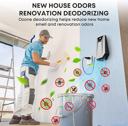 Cat Litter Deodorizer, Ozone Odor Eliminator & Air Ionizers, 99% Litter Box Deodorizer, Air Purifier Plug in for Dog Poop Odor Removal, for Toilet, Wardrobe, Shoe Closet, Garage, Room, Silver