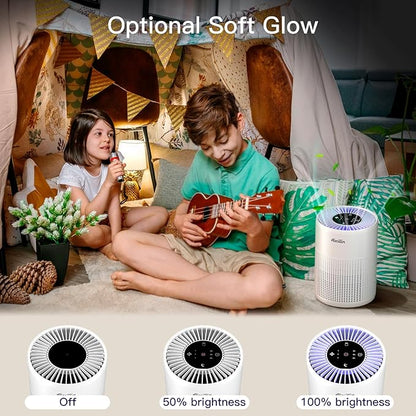 Aircillin 2 Pack Air Purifiers for Bedroom H13 True HEPA Air Filter Cleaner, Odor Eliminator, Remove Smoke Dust Pollen Pet Dander, Night Light For Home Living Room Dorm, Quiet 24dB Filtration System