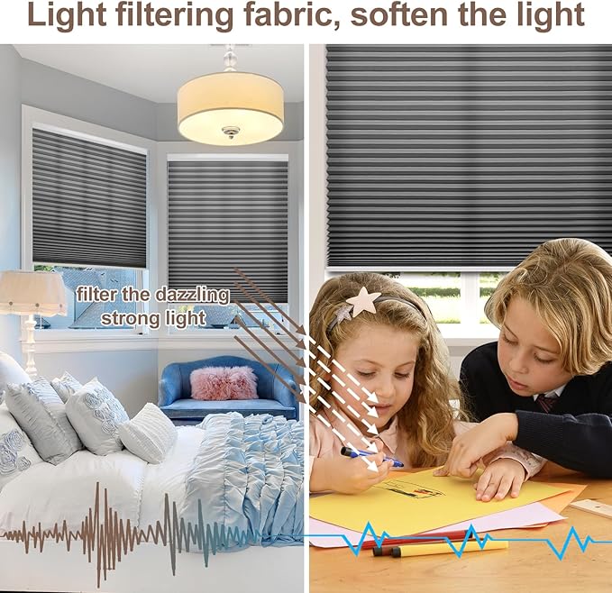 Godark Motorized Light Filtering Cellular Shades Compatible with Alexa/Google Home Electric Blinds Smart Honeycomb Shades for Windows Automatic Blinds with Remote Custom Size-Black