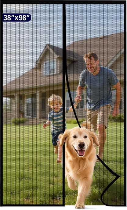 Kitsure Magnetic Screen Door - 38.0 x 98.0 in Retractable Screen Door Mesh for Front Door or Sliding Door, Pet & Kid Friendly, Hands-Free Closure Keeps Bugs Out & Lets Breeze in, Stripe Black