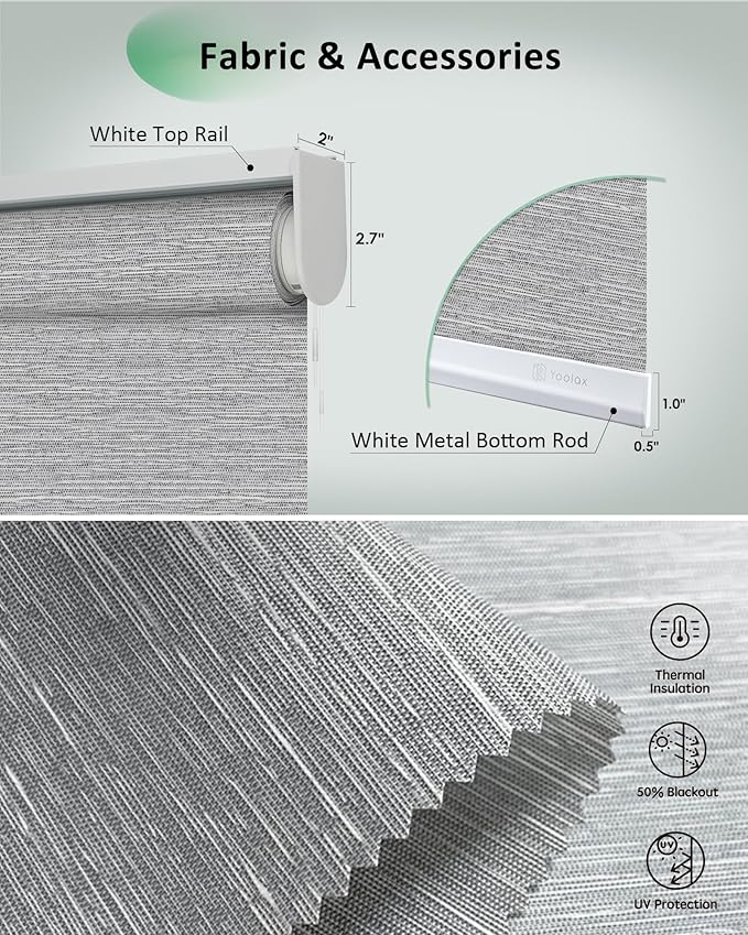 Yoolax Motorized Shades App Control, Light Filtering Automatic Blinds for Indoor Windows, Electric Roller Shades for Bedroom Living Room Office (Soft Jacquard Gray, 55" W x 72" H)
