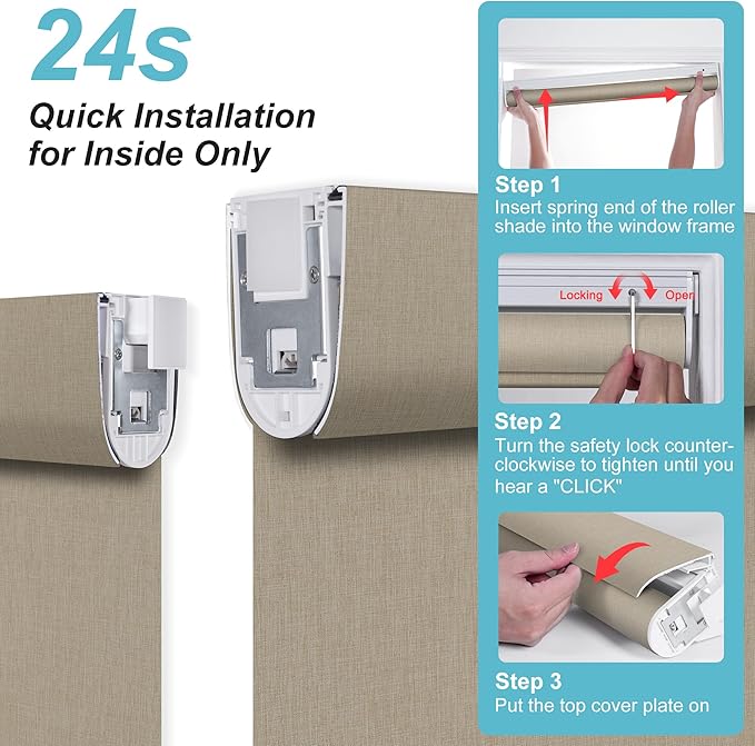 BERISSA Smart Motorized Blinds with Remote,No Drill Automatic Roller Blinds for Indoor Windows,Blackout Linen Fabric,Electric Shades for Windows Home Office,Double-Sided Brown,Custom Size
