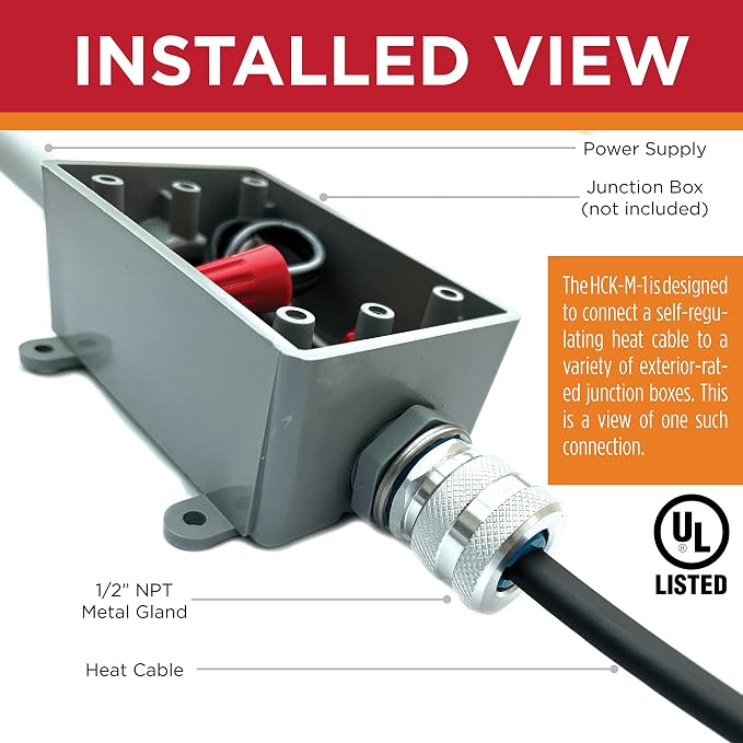 Radiant Solutions Company UL Listed Universal Hardwire Power Connection Kit - For 10-13mm Self-Regulating Heat Cable Or Heat Tape - Gutter & Roofing Protection