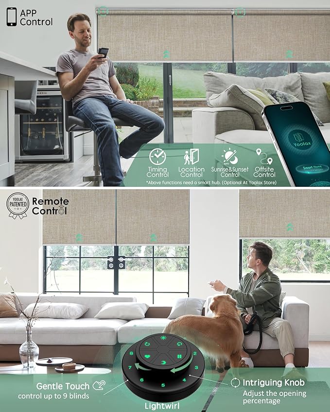 Yoolax Motorized Blinds with Remote, 100% Blackout Smart Roller Shades Work with Alexa, Google, Apple Homekit, Custom Automatic Shades with Voice Control for Bedroom Office (Fabric Beige)