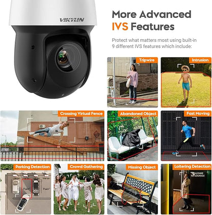 4K 8MP Auto Tracking PTZ PoE IP Camera with Optical 25x Motorized 5mm–125mm Lens,Human Vehicle Detection,AI Face Detection, 328ft IR Night Vision,Two-Way Talk,Perimeter Protection,SMD 4.0 Quick