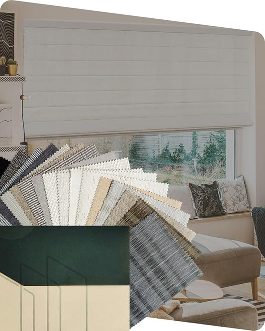 Yoolax Roman Shades Light Filtering Blinds for Windows, Blackout Roman Shades Cordless, Fabric Sample (Multicolor)