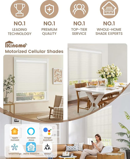 Kincmo Motorized Cellular Shades, Custom Motorized Blinds with Remote, Cordless Smart Electric Honeycomb Blinds Work with Apple HomeKit, Alexa, Google (85%-Blackout-Double-Cell Cream)