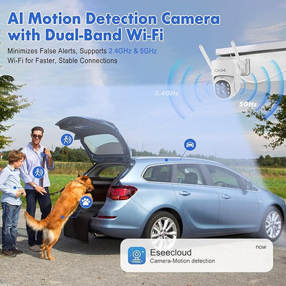 CKK 2MP Dual Lens Camera,Wireless WiFi 2.4/5GHz Outdoor Security Cameras Plug&Play for 10X Zoom Pan&Tilt 360°,AI Motion Detection/Light Alarm, 24/7 Recording, Work w/Alex