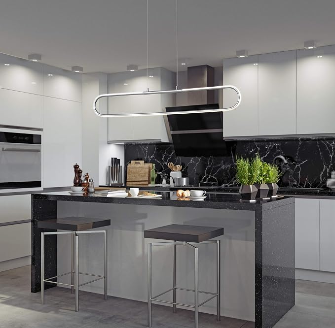 JONATHAN Y Ned 39" Integrated LED Linear Pendant Dimmable Metal, Chrome | Modern Adjustable Height Chandelier, Kitchen Island Light, 3000K, 1690 Lumens, ETL Listed, Clear Cord, Minimalist Decor