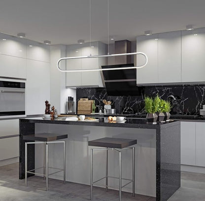 JONATHAN Y Ned 39" Integrated LED Linear Pendant Dimmable Metal, Chrome | Modern Adjustable Height Chandelier, Kitchen Island Light, 3000K, 1690 Lumens, ETL Listed, Clear Cord, Minimalist Decor