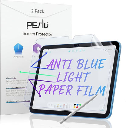 Peslv 2 Pack Anti Blue Light Paper Film for iPad 10th/11th A16 (2022/2025), Drawing & Writing Feel Like on Paper, Matte Anti Glare PET Screen Protector, BlueLight Filter Eye Protection Cover