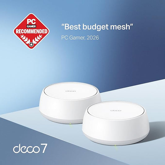 TP-Link Deco 7 BE25 Dual-Band BE5000 WiFi 7 Mesh Wi-Fi System | 4-Stream 5 Gbps, 240 Mhz Channels | Covers up to 4,600 Sq.Ft | 2X 2.5G Ports Wired Backhaul | VPN,MLO, AI-Roaming, HomeShield, 2-Pack