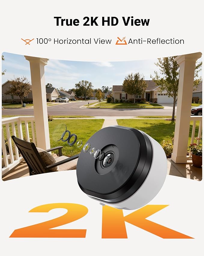 Anlapus A60 3MP 2K Window Security Camera, 4 x Plug-in WiFi Indoor Camera for Home Security, 5G/2.4G WiFi, Color Night Vision, Motion Detection, 24/7 Recording, Easy Install, US-Only Cloud Storage