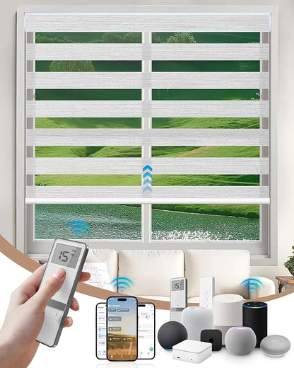 Kincmo Motorized Blinds with Remote, Motorized Zebra Shades Work with Apple Homekit,Alexa,Google Home, Customized Electric Blinds with Remote,App,Voice Control (70% Blackout Galaxy Light Grey)