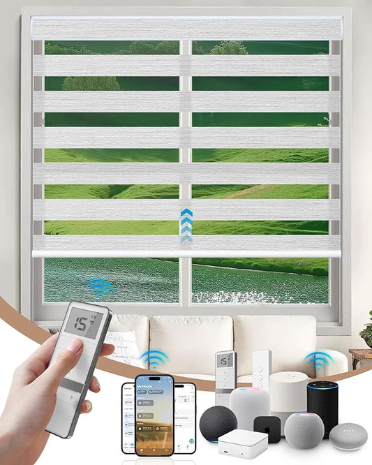 Kincmo Motorized Blinds with Remote, Motorized Zebra Shades Work with Apple Homekit,Alexa,Google Home, Customized Electric Blinds with Remote,App,Voice Control (70% Blackout Galaxy Light Grey)
